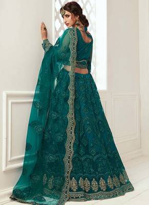 Teal Green Lehenga Choli With Heavy Look and Beautifull Embroidered Work For Women's 3