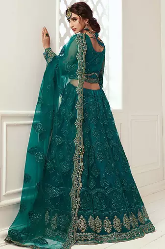 Teal Green Lehenga Choli With Heavy Look and Beautifull Embroidered Work For Women's