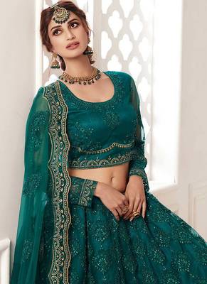 Teal Green Lehenga Choli With Heavy Look and Beautifull Embroidered Work For Women's 4