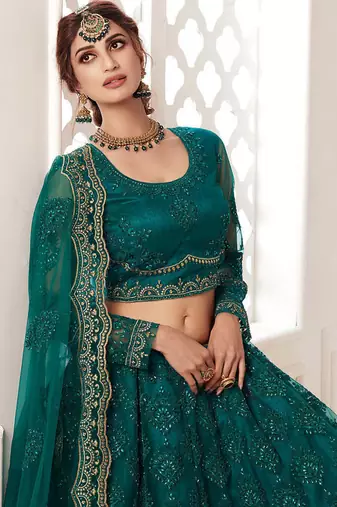 Teal Green Lehenga Choli With Heavy Look and Beautifull Embroidered Work For Women's