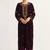 Wine zari & sequins embroidered velvet stitched straight kurta set with pant