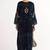 Navy-blue zari & sequins embroidered velvet stitched straight kurta set with pant