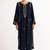 Navy-blue zari & sequins embroidered velvet stitched straight kurta set with pant
