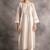 White floral embroidered chanderi silk stitched straight kurta set with pant