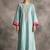 Light-blue floral embroidered chanderi silk stitched straight kurta set with pant
