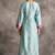 Light-blue floral embroidered chanderi silk stitched straight kurta set with pant