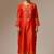 Orange floral embroidered chanderi silk stitched straight kurta set with pant