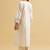 Off-white floral embroidered chanderi silk stitched straight kurta set with pant