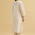 Off-white floral embroidered chanderi silk stitched straight kurta set with pant