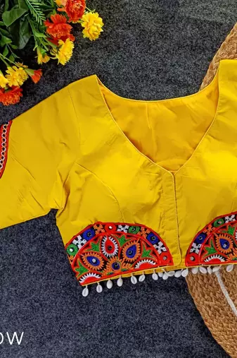 Handcrafted kaudi & mirror work navratri blouse