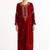 Red zari & sequins embroidered velvet stitched straight kurta set with pant