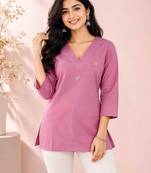 Pink cotton embroidered short kurti