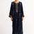 Navy-blue zari & sequins embroidered velvet stitched straight kurta set with pant
