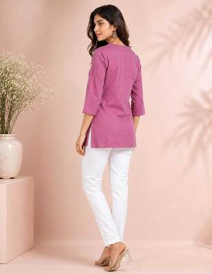 Pink cotton embroidered short kurti 3