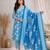 Blue::floral printed::cotton kurta::stitched::straight kurta set::pant::women kurta pant dupatta set