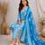 Blue::floral printed::cotton kurta::stitched::straight kurta set::pant::women kurta pant dupatta set