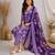 Purple::floral printed::cotton kurta::stitched::straight kurta set::pant::women kurta pant dupatta set