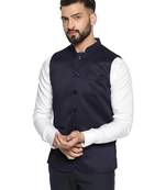 Men blue textured nehru jacket