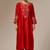 Red floral embroidered chanderi silk stitched straight kurta set with pant