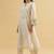 Off-white floral embroidered chanderi silk stitched straight kurta set with pant