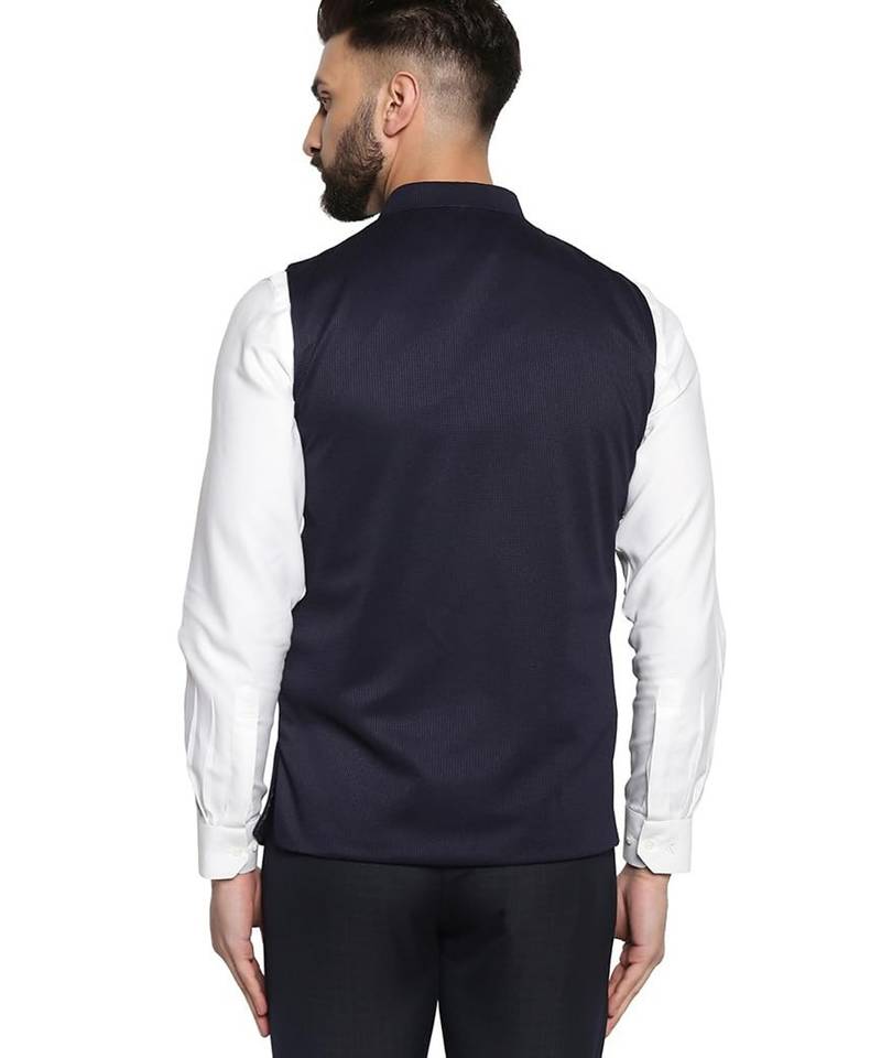Men blue textured nehru jacket