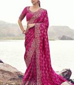Rani-pink zari weaving heavy embroidered wedding saree