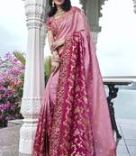Pink silk heavy embroidered wedding saree