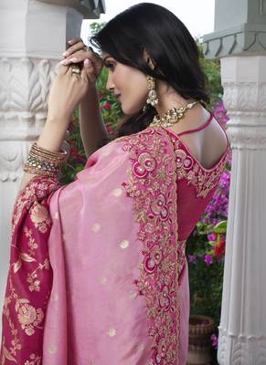 Pink silk heavy embroidered wedding saree 3