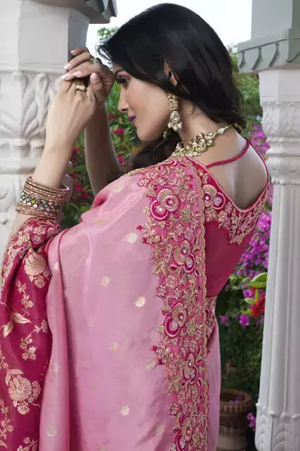 Pink silk heavy embroidered wedding saree