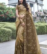 Brown  silk heavy embroidered wedding saree