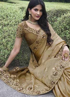 Brown  silk heavy embroidered wedding saree 2