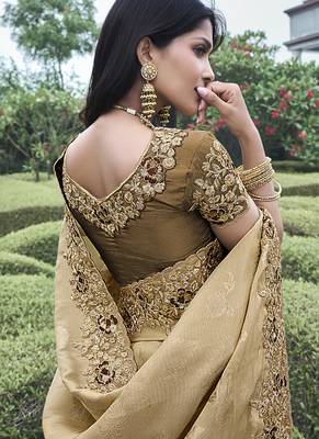 Brown  silk heavy embroidered wedding saree 3