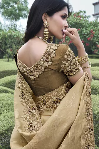 Brown  silk heavy embroidered wedding saree