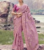 Pink zari weaving heavy embroidered wedding saree