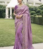 Purple silk heavy embroidered wedding saree