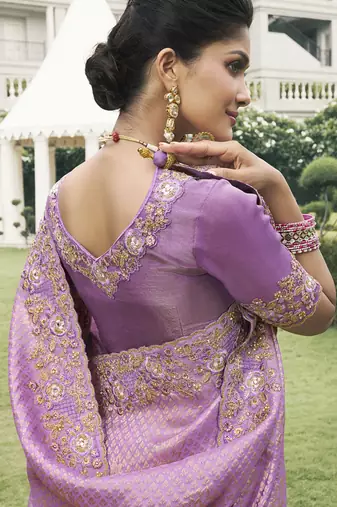 Purple silk heavy embroidered wedding saree