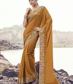 Mustard zari weaving heavy embroidered wedding saree