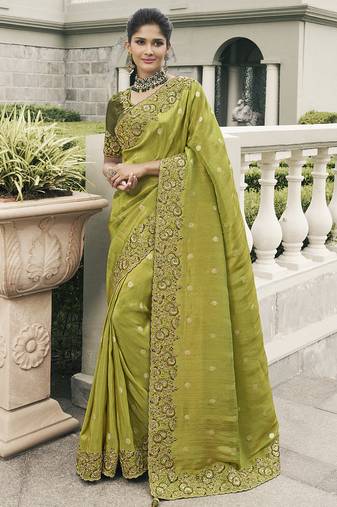 Green silk heavy embroidered wedding saree