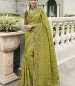 Green silk heavy embroidered wedding saree
