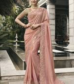 Peach silk heavy embroidered wedding saree