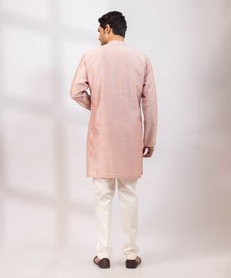 Peach pink embroidered chanderi silk kurta set 5