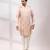 Peach pink embroidered linen satin satin kurta set
