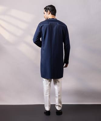 Midnight blue embroidered twill silk kurta set 4
