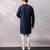 Midnight blue embroidered twill silk kurta set