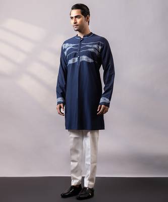 Midnight blue embroidered twill silk kurta set 5