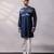 Midnight blue embroidered twill silk kurta set