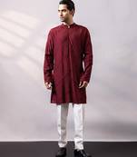 Maroon thread embroidered silk kurta set