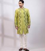 Lime green embroidered chanderi silk kurta set