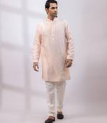 Peach embroidered chanderi silk kurta set