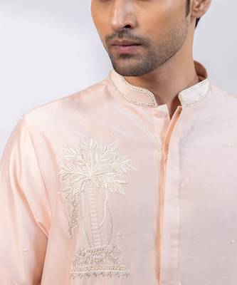 Peach embroidered chanderi silk kurta set 2